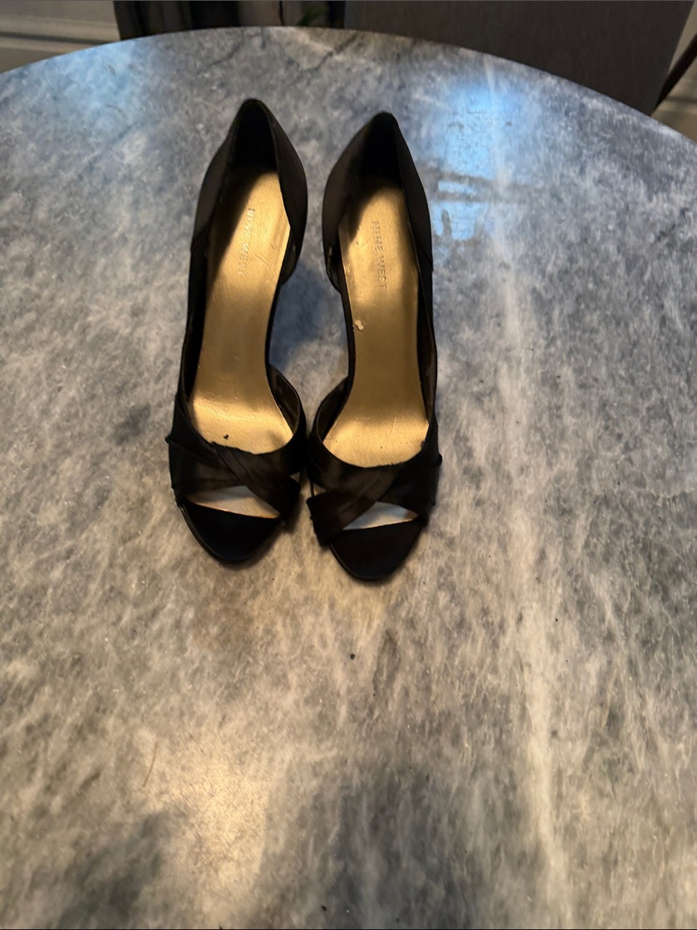 Nine West Black Peep-Toe Satin Heels